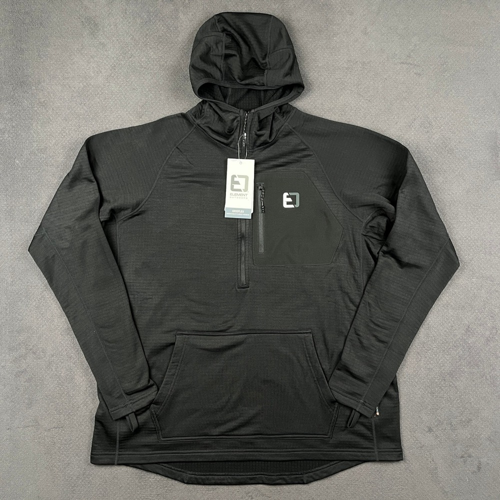 Element Outdoors Gridflex Hoodie Mens XL Black Midweight Fleece 1/4 Zip NEW